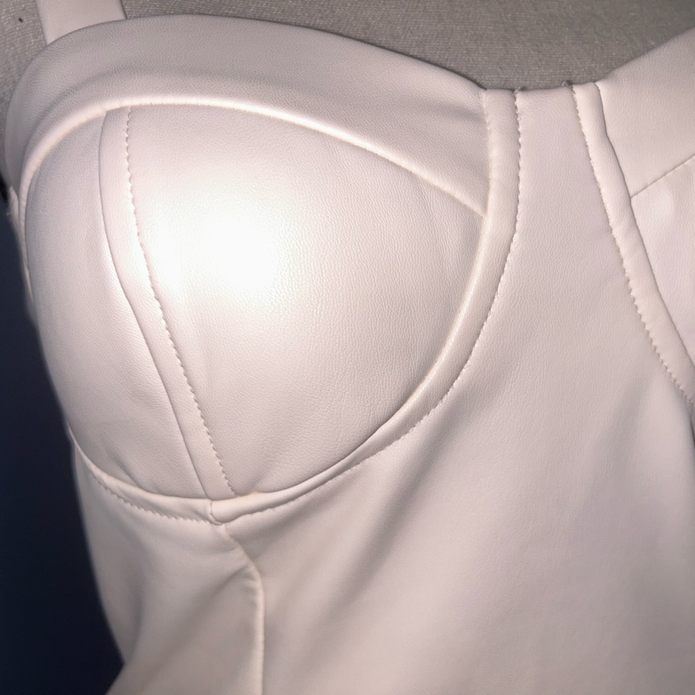 cropped fake leather top corset